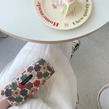 Szín: d - Kawaii női smink kézitáskák szervező pénztárca tasak ceruza tok táska kordbársony virágos utazási