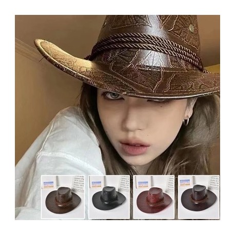 Szín: Barna - Új műbőr Western Cowboy kalapok nőknek Férfi Vintage Gentleman Ruha Kalapok Panama Cowgirl Jazz Cap Sombrero