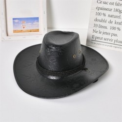 Fekete szín - Új műbőr Western Cowboy kalapok nőknek Férfi Vintage Gentleman Ruha Kalapok Panama Cowgirl Jazz Cap Sombrero