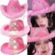 Szín: Pink Feather - Rózsaszín West Cowgirl sapkák nőknek tehénlány kalapok tiara toll filc Western flitter Cowboy kalap