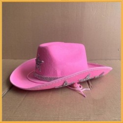Szín: rózsaszín - Női luxus strasszos csillag Cowboy jazz sapka Western Cowgirl sapka Trend fehér menyasszonyi parti