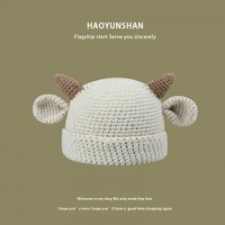 Szín: bézs - Y2K Trend Skullies & Beanies Őszi/téli kötött meleg sapkák Diákok Borjúszarv Baotou Kalap koreai Női