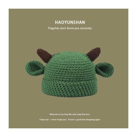 Szín: zöld - Y2K Trend Skullies & Beanies Őszi/téli kötött meleg sapkák Diákok Borjúszarv Baotou Kalap koreai Női