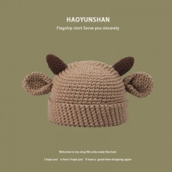 Szín: khaki - Y2K Trend Skullies & Beanies Őszi/téli kötött meleg sapkák Diákok Borjúszarv Baotou Kalap koreai Női