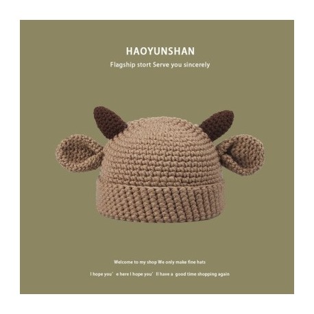Szín: khaki - Y2K Trend Skullies & Beanies Őszi/téli kötött meleg sapkák Diákok Borjúszarv Baotou Kalap koreai Női