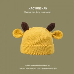 Szín: sárga - Y2K Trend Skullies & Beanies Őszi/téli kötött meleg sapkák Diákok Borjúszarv Baotou Kalap koreai Női