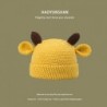 Szín: sárga - Y2K Trend Skullies & Beanies Őszi/téli kötött meleg sapkák Diákok Borjúszarv Baotou Kalap koreai Női