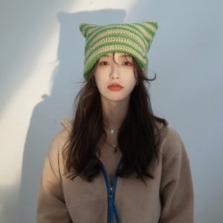Szín: zöld - Y2K Trend Skullies & Beanies Őszi/téli kötött meleg sapkák Diákok Borjúszarv Baotou Kalap koreai Női