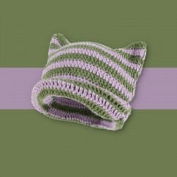 Szín: lila zöld - Y2K Trend Skullies & Beanies Őszi/téli kötött meleg sapkák Diákok Borjúszarv Baotou Kalap koreai Női