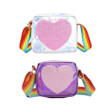 Szín: ezüst - Rainbow Love Little Girls mini érme pénztárca Lovely gyerekeknek kis négyzet alakú válltáskák PU bőr