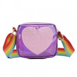 Szín: lila - Rainbow Love Little Girls mini érme pénztárca Lovely gyerekeknek kis négyzet alakú válltáskák PU bőr baba