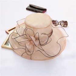 Szín: Pink-A - Francia Vintage Női Összecsukható Organza Templom Derby Kalap Fodrokkal Széles karimájú nyári