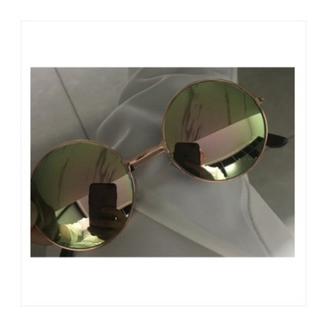 Lencsék színe: rózsaszín - Retro napszemüvegek színes film fényvisszaverő napszemüvegek fém Steampunk kerek keretű