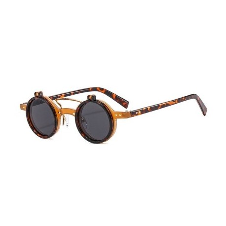 Lencsék színe: narancssárga leopárdszürke - KLASSNUM Vintage Steampunk Flip Napszemüvegek Férfi Kis Kerek Keretes