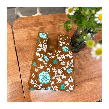 Szín: khaki - Japán niche virágos kötött kézitáska női kézitáska Retro csuklótáska válltáska Alkalmi